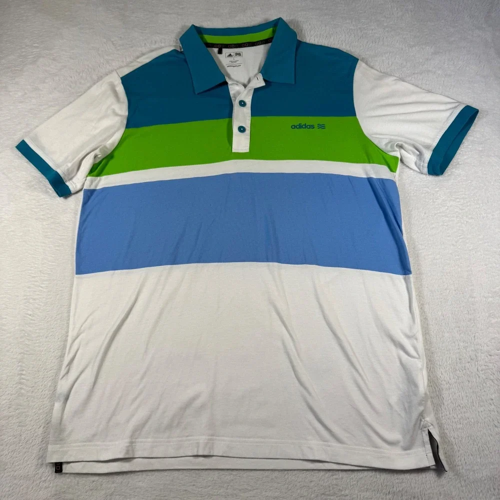 Adidas Golf Polo Shirt Mens Large White Teal Blue Green‎ Excellent Colorblock